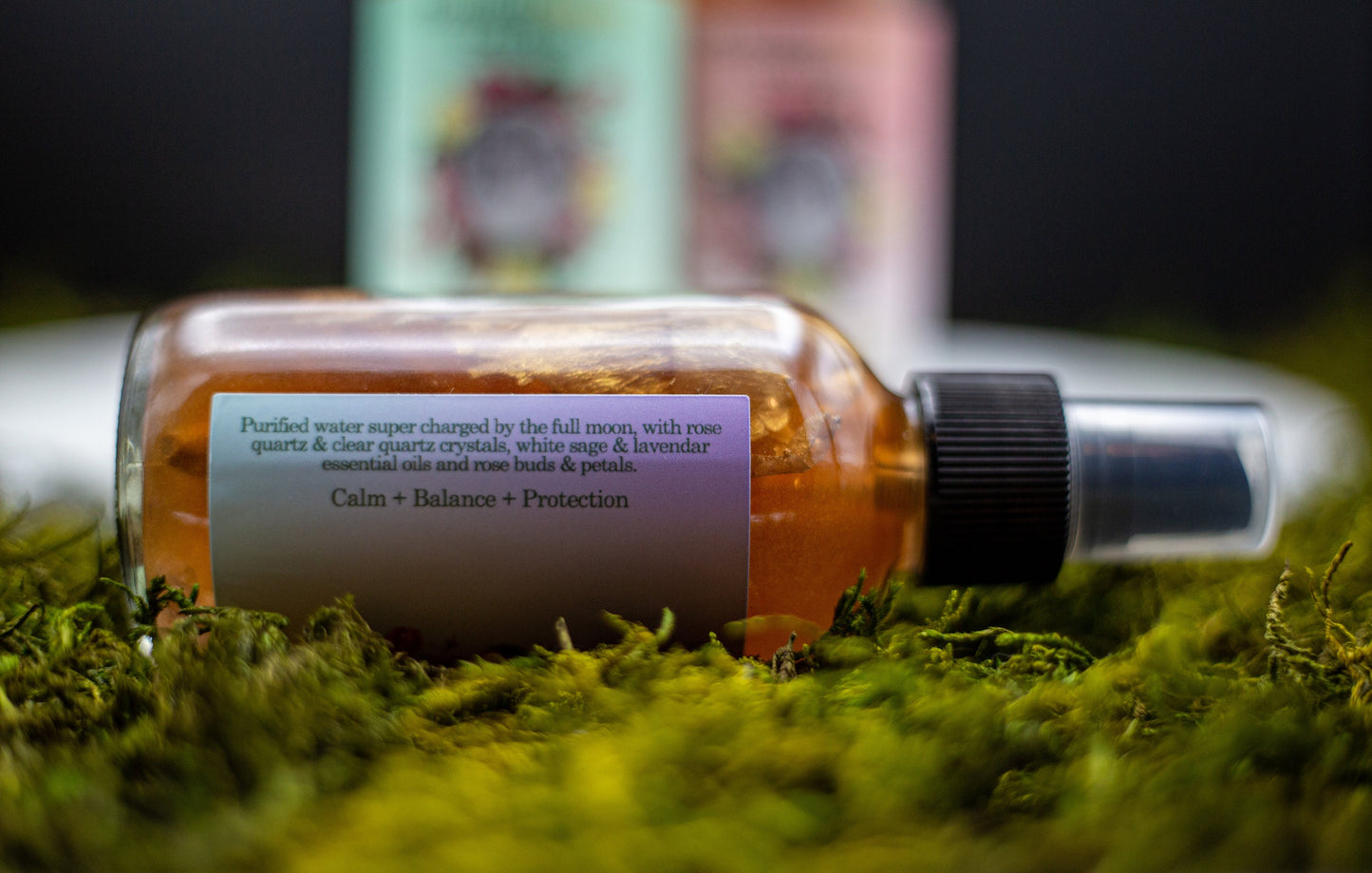 Moon Water with Crystals | Smokeless Energy Cleansing Spray | Smudge Spray | White Sage, Lavender, Rose | Burn Alternative