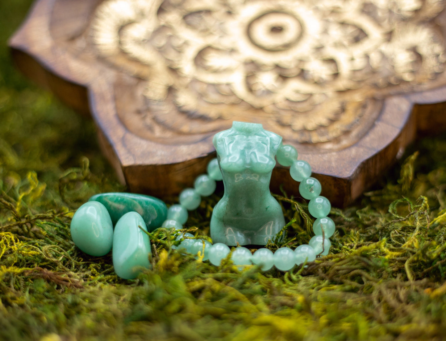 Green Aventurine Bundle | Good Fortune Set | Goddess + Bracelet + Tumbles | 5 piece set