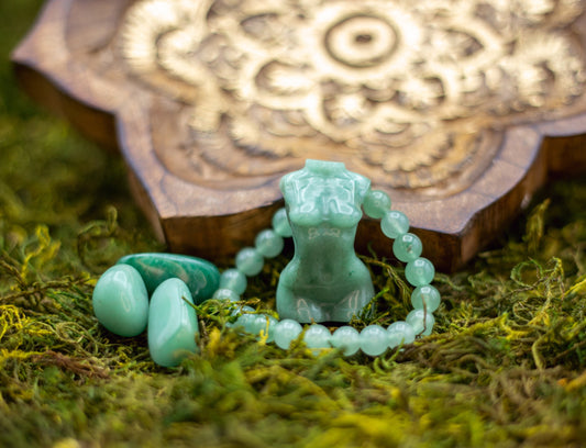Green Aventurine Bundle | Good Fortune Set | Goddess + Bracelet + Tumbles | 5 piece set