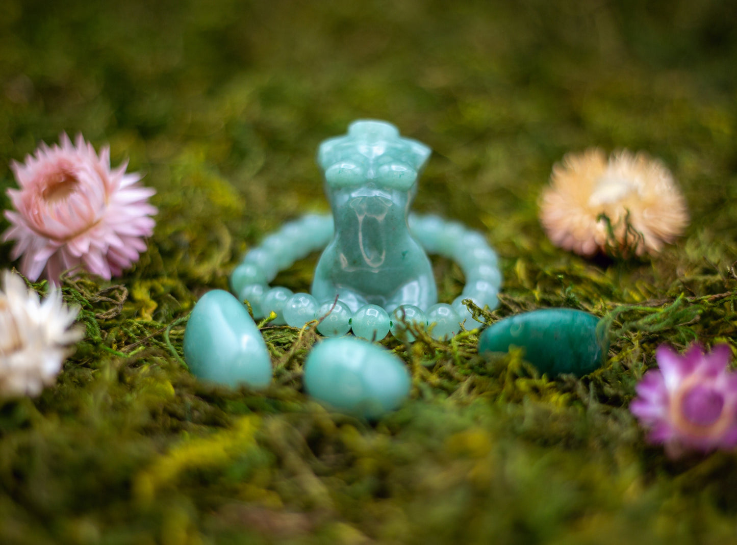 Green Aventurine Bundle | Good Fortune Set | Goddess + Bracelet + Tumbles | 5 piece set