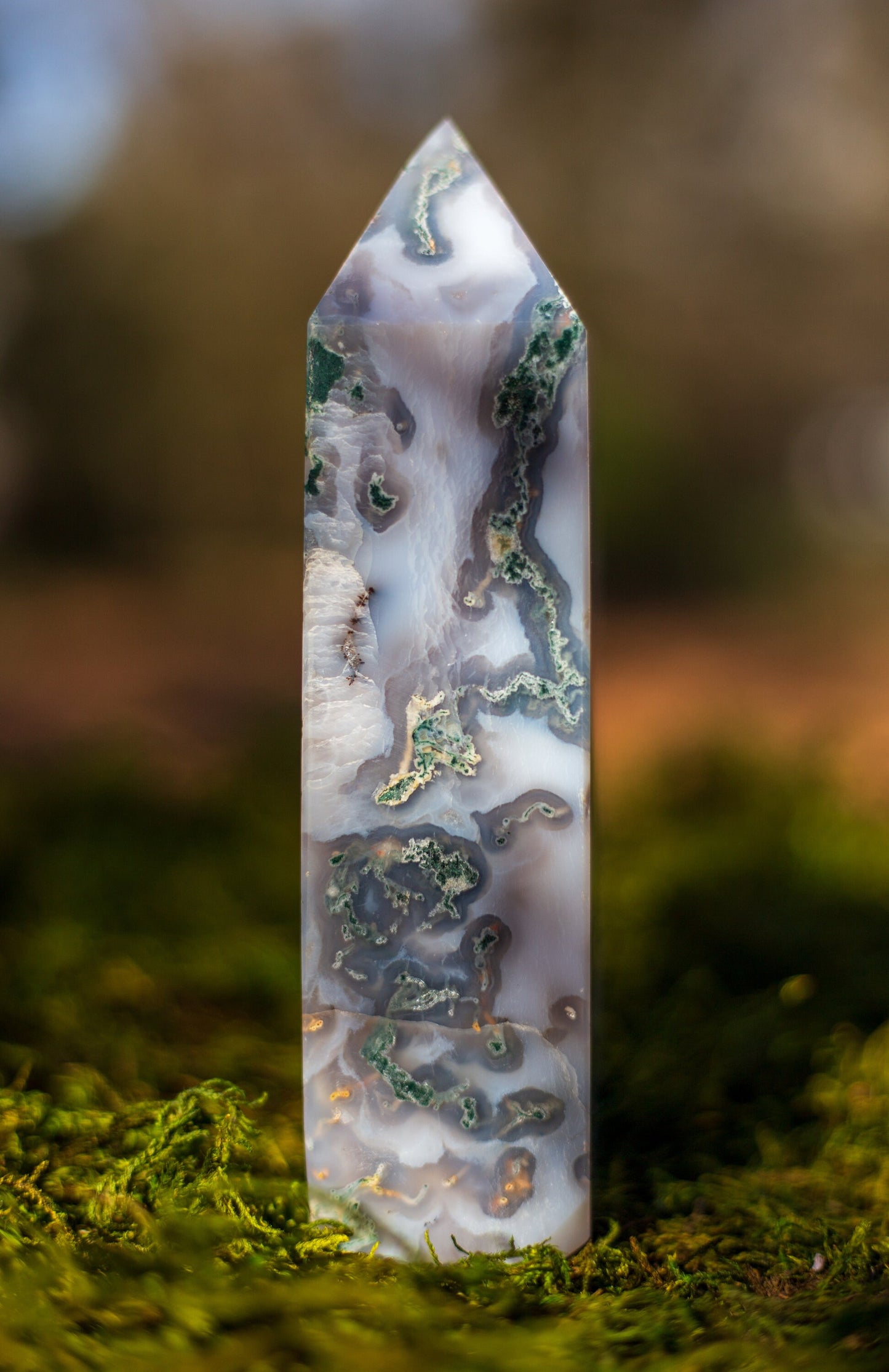 Super Druzy Moss Agate Tower | Large Point | Natural Crystal Stone