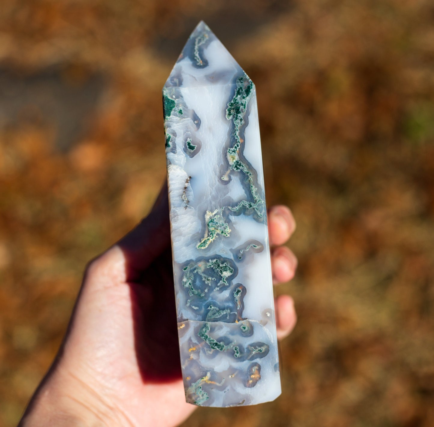 Super Druzy Moss Agate Tower | Large Point | Natural Crystal Stone