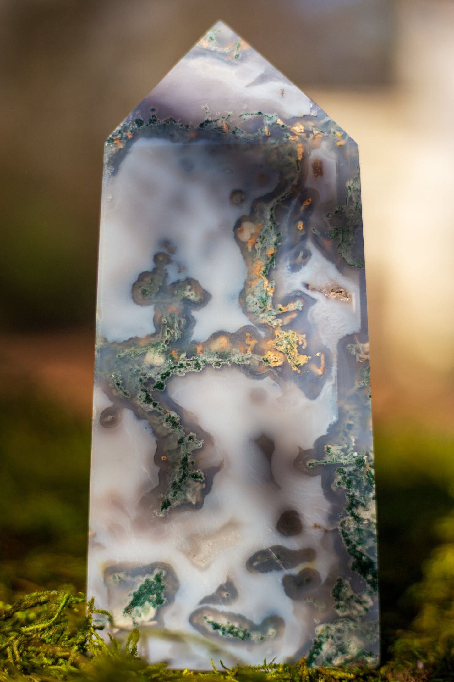 Super Druzy Moss Agate Tower | Large Point | Natural Crystal Stone