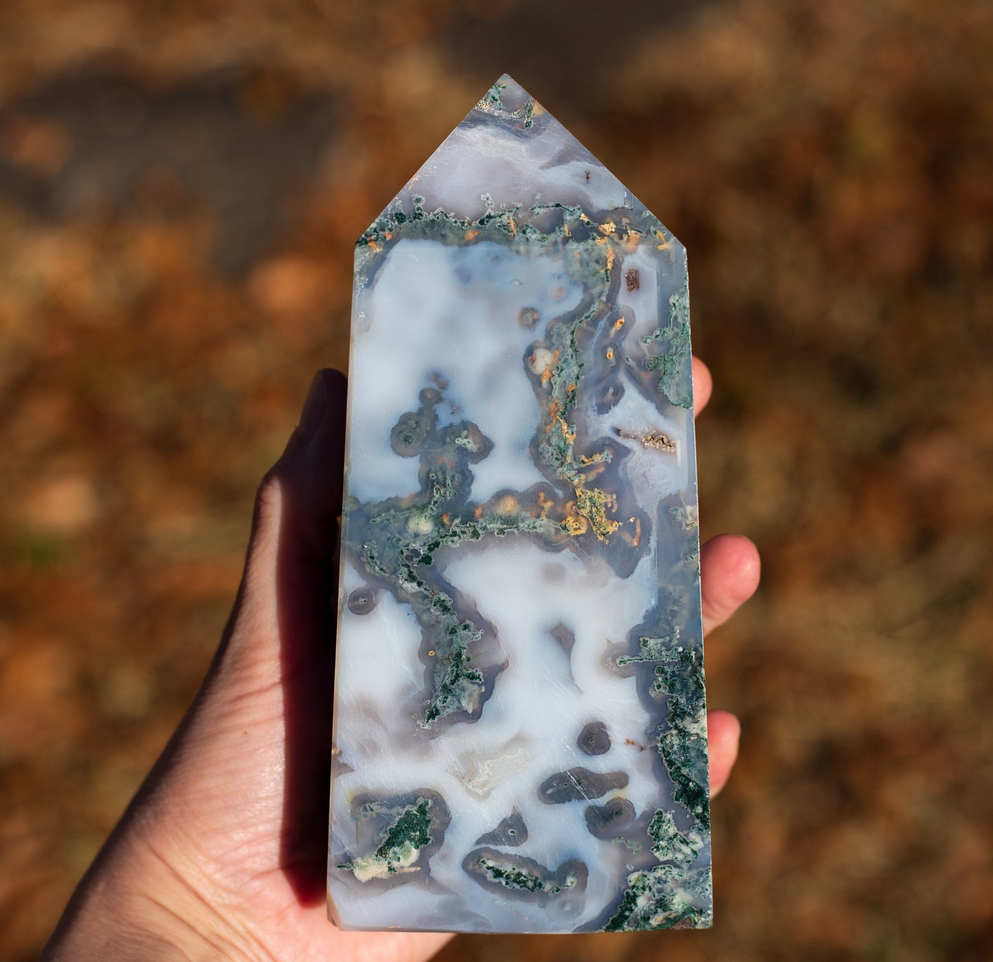 Super Druzy Moss Agate Tower | Large Point | Natural Crystal Stone