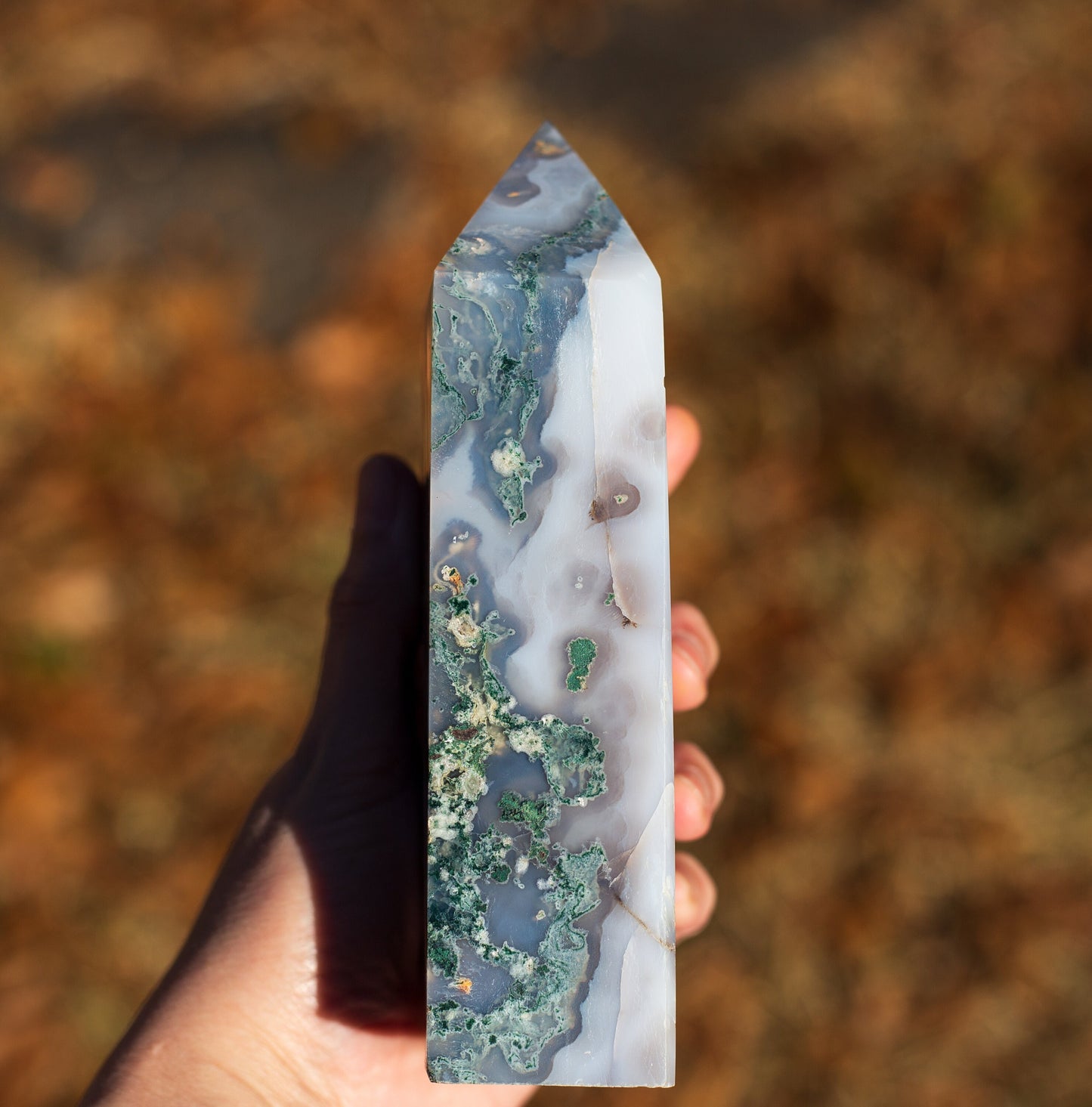 Super Druzy Moss Agate Tower | Large Point | Natural Crystal Stone