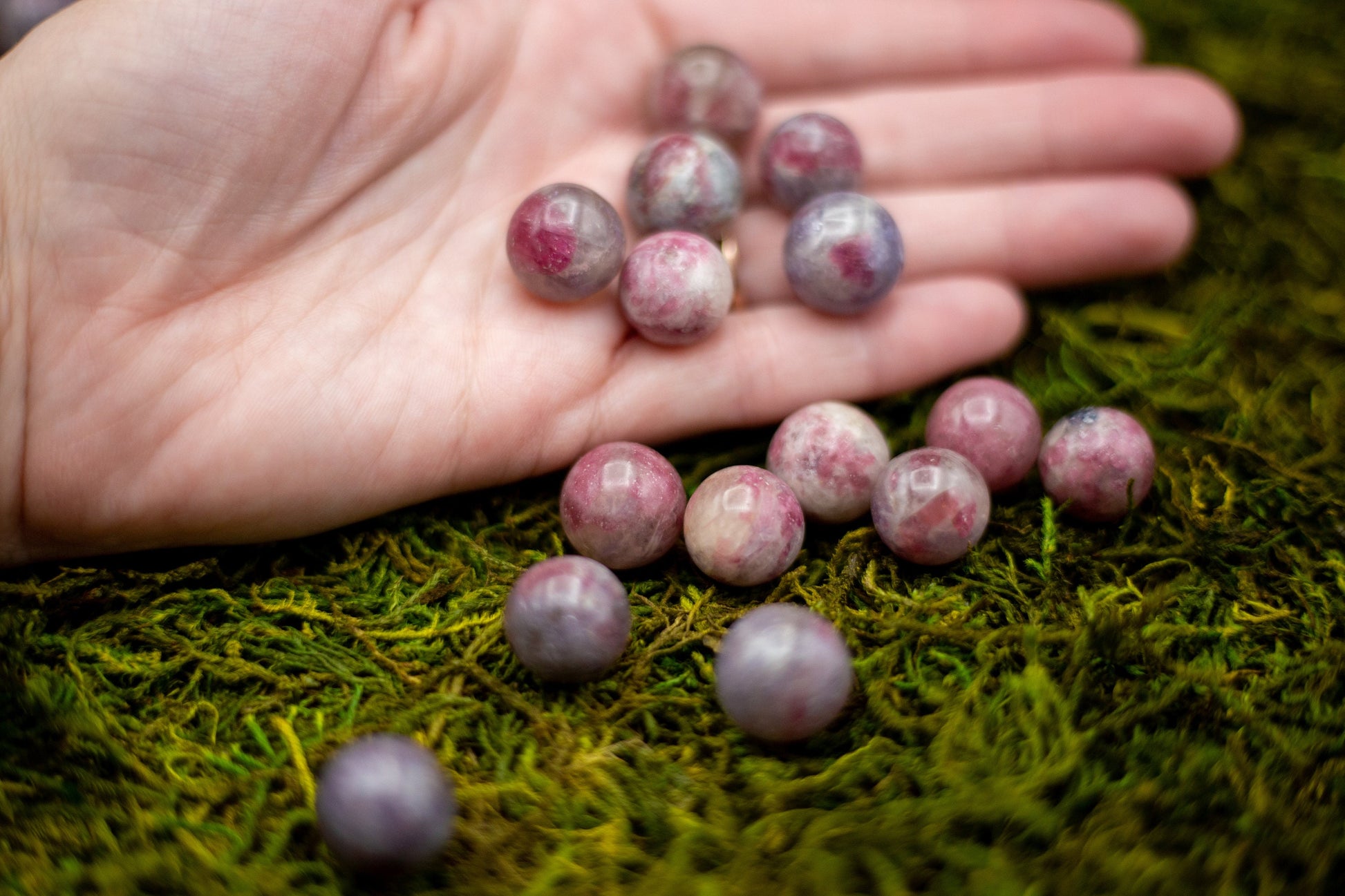 Unicorn Stone Mini Spheres | Lepidolite, Pink tourmaline, Smoke Quartz, Clear Quartz, Cleavelandite | Natural Stone