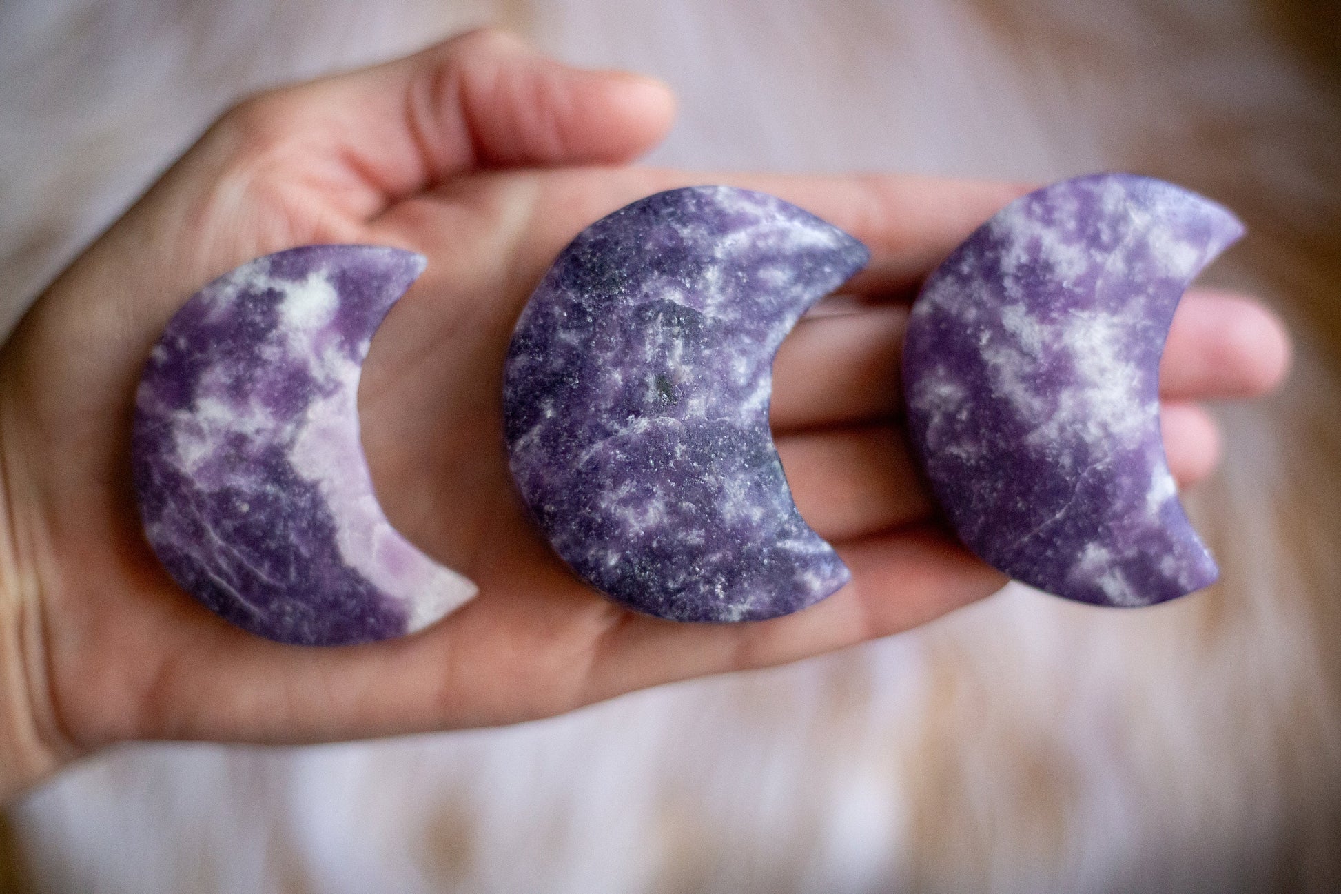 Lepidolite Moon Carving | Crescent Moon Crystal | Lepidolite Stone