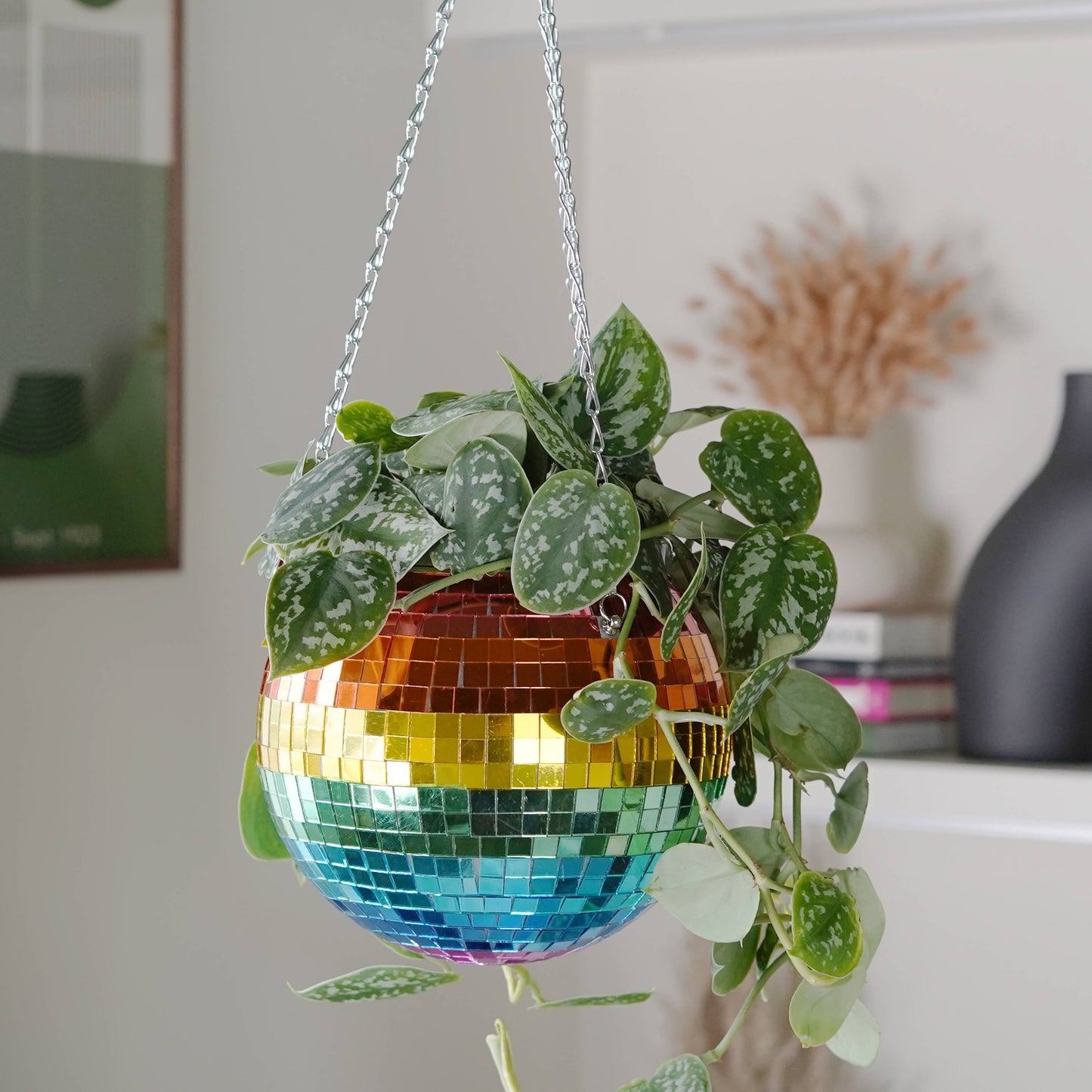 Disco Ball Hanging Planter - Rainbow (8in)