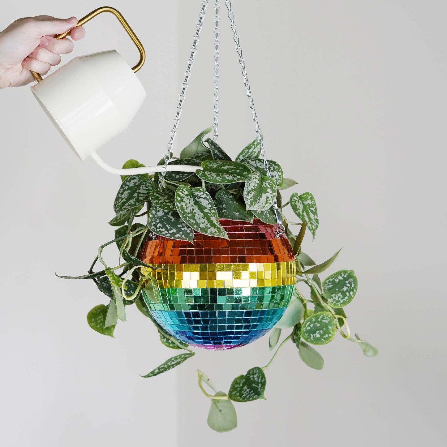 Disco Ball Hanging Planter - Rainbow (8in)