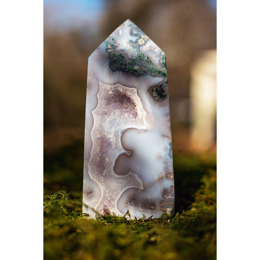 Super Druzy Moss Agate Tower | Large Point | Natural Crystal Stone