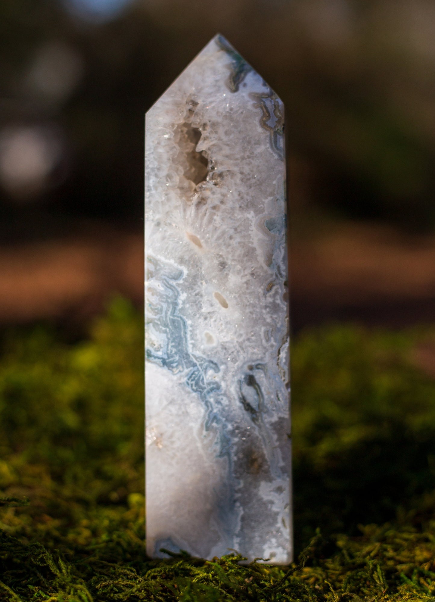 Large Druzy Moss Agate Tower | Polished Point