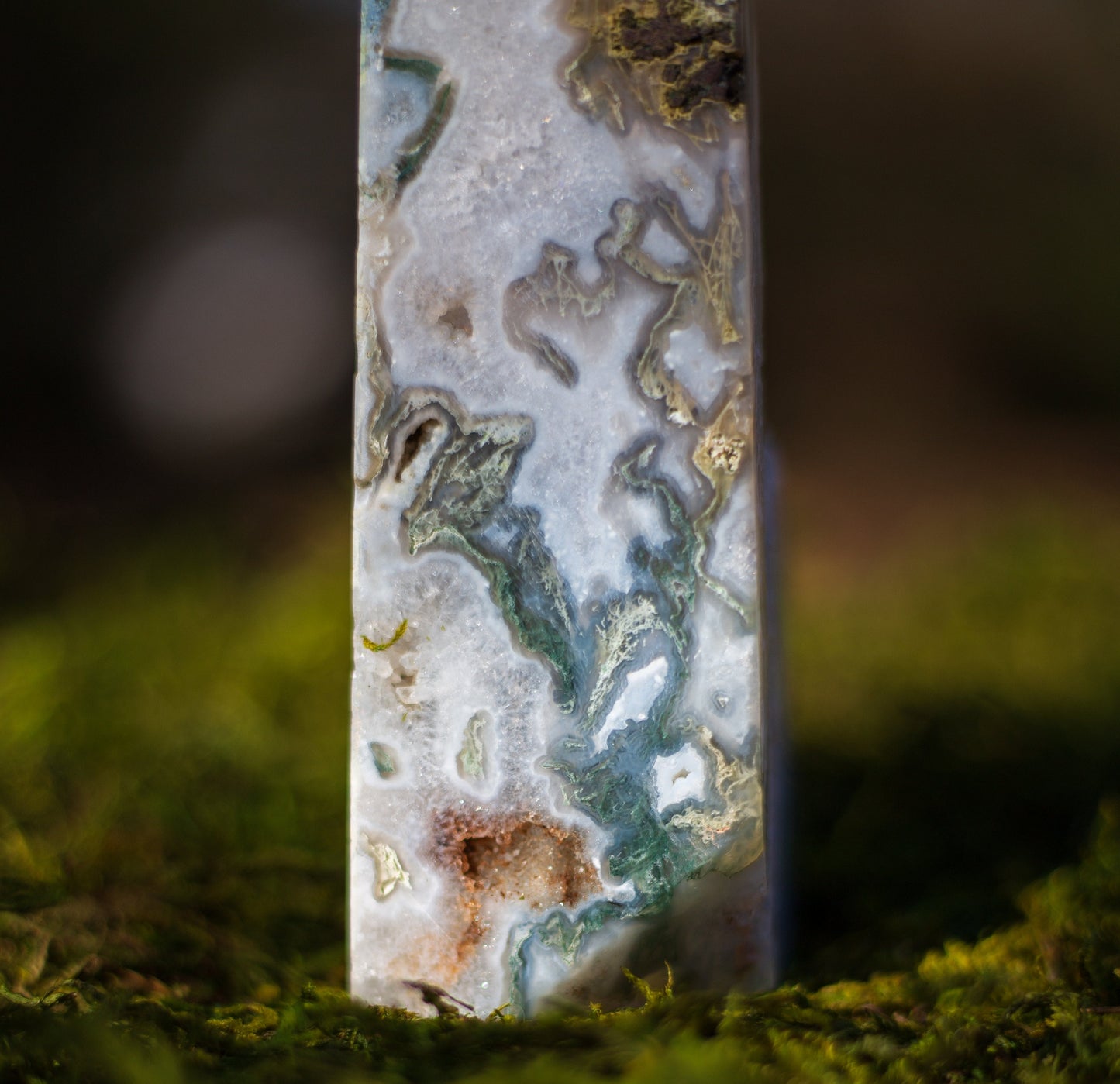 Large Druzy Moss Agate Tower | Polished Point