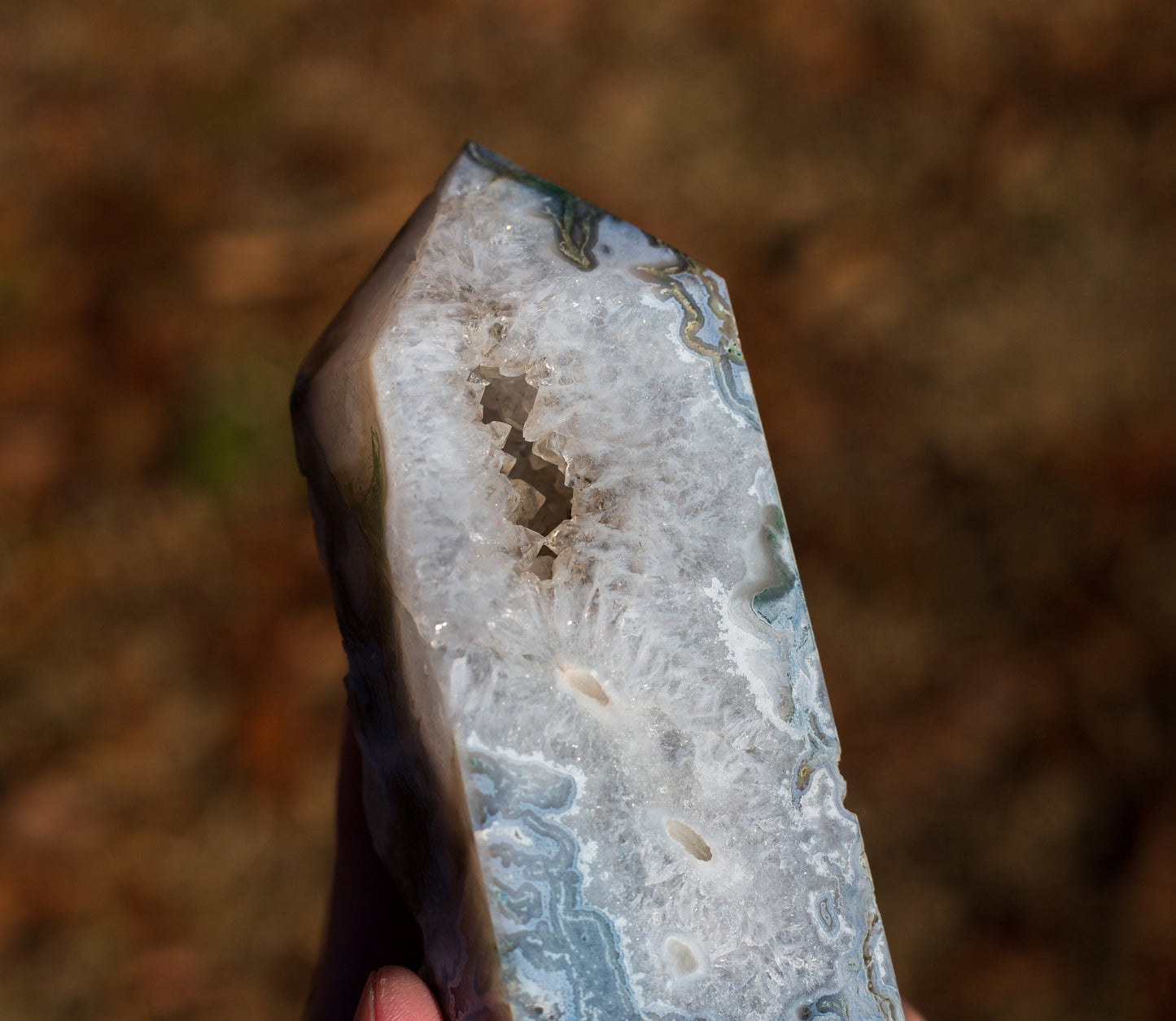 Large Druzy Moss Agate Tower | Polished Point