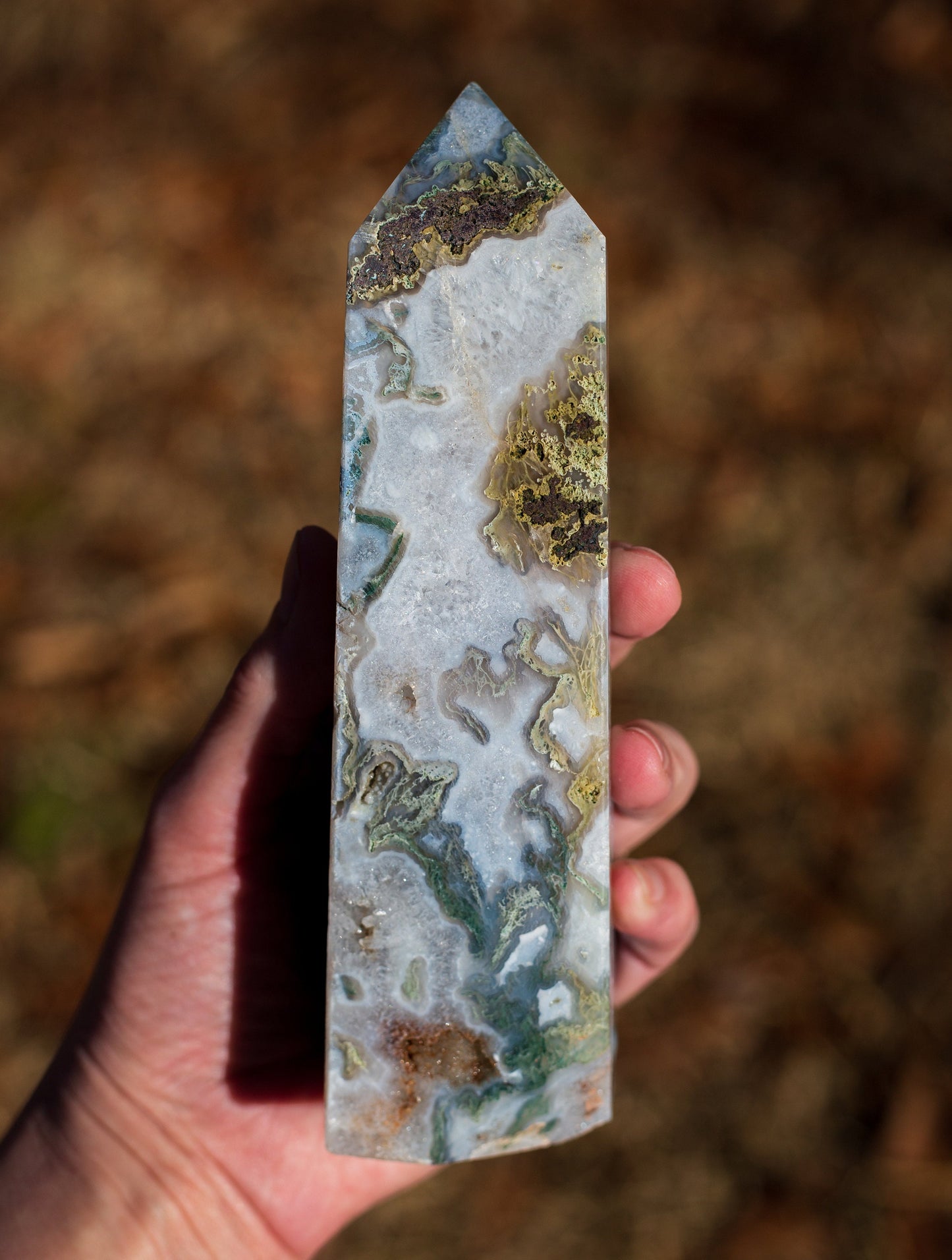 Large Druzy Moss Agate Tower | Polished Point