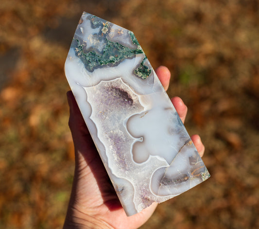 Super Druzy Moss Agate Tower | Large Point | Natural Crystal Stone