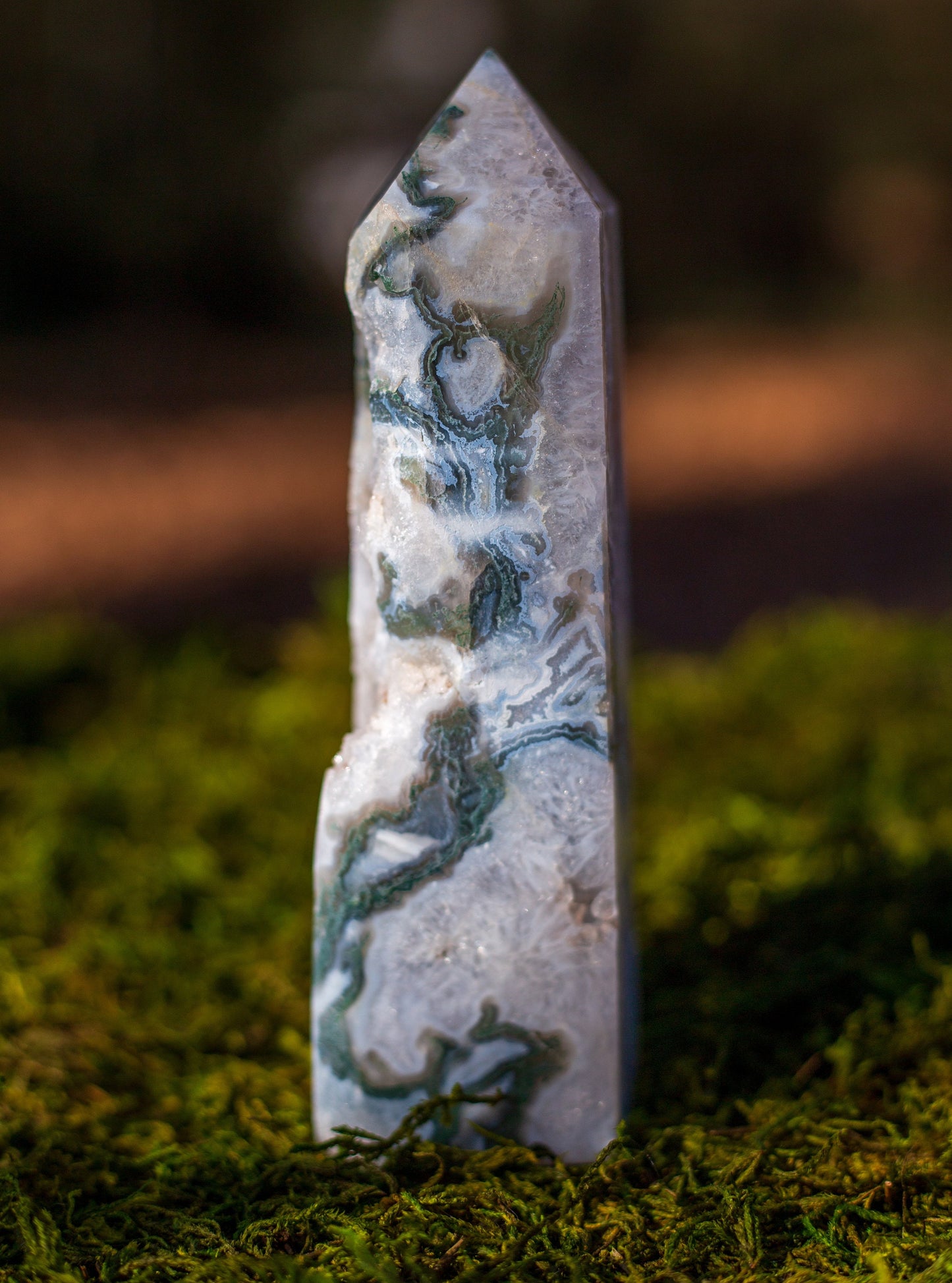 Large Druzy Moss Agate Tower | Polished Point