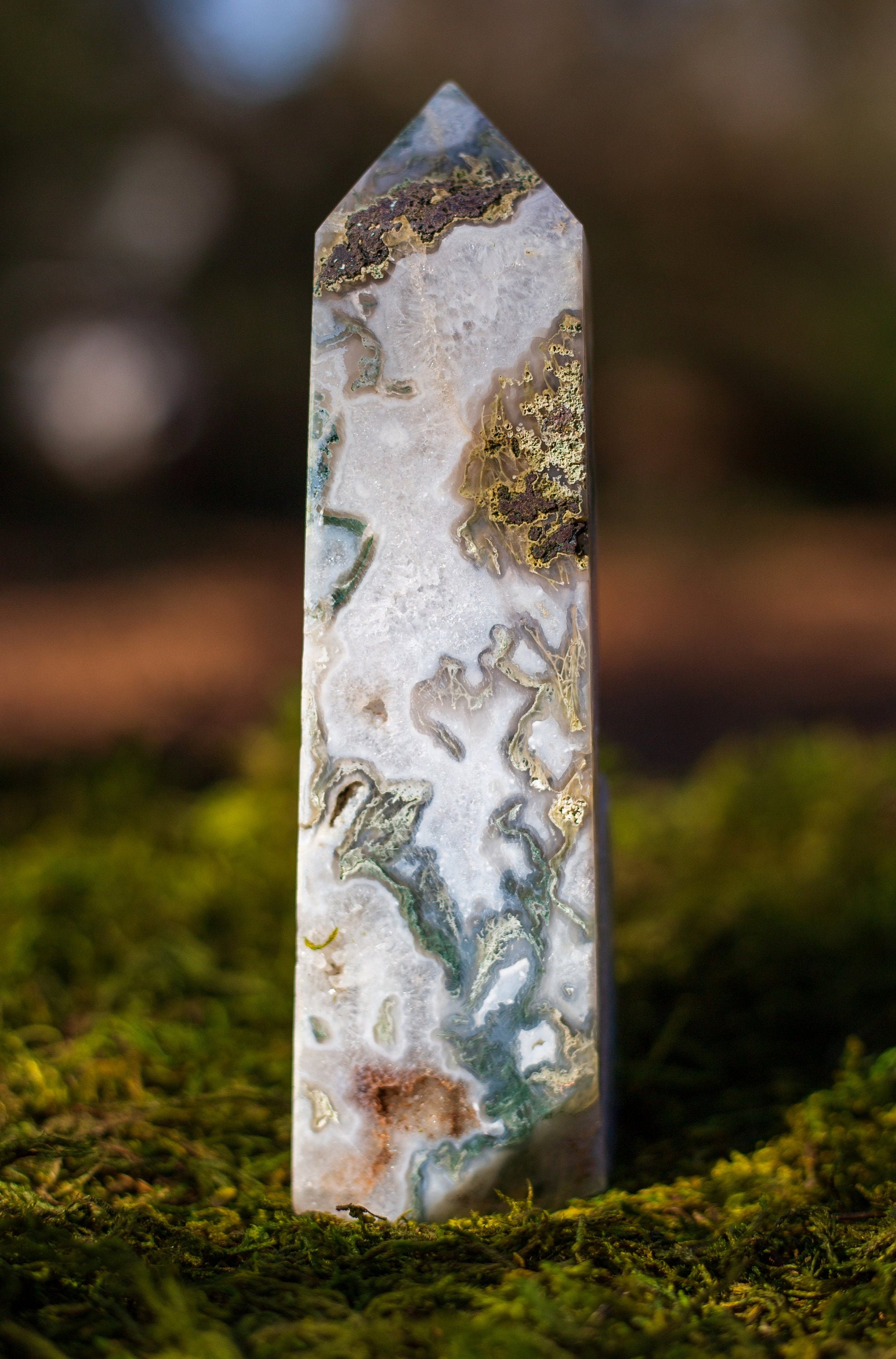 Large Druzy Moss Agate Tower | Polished Point