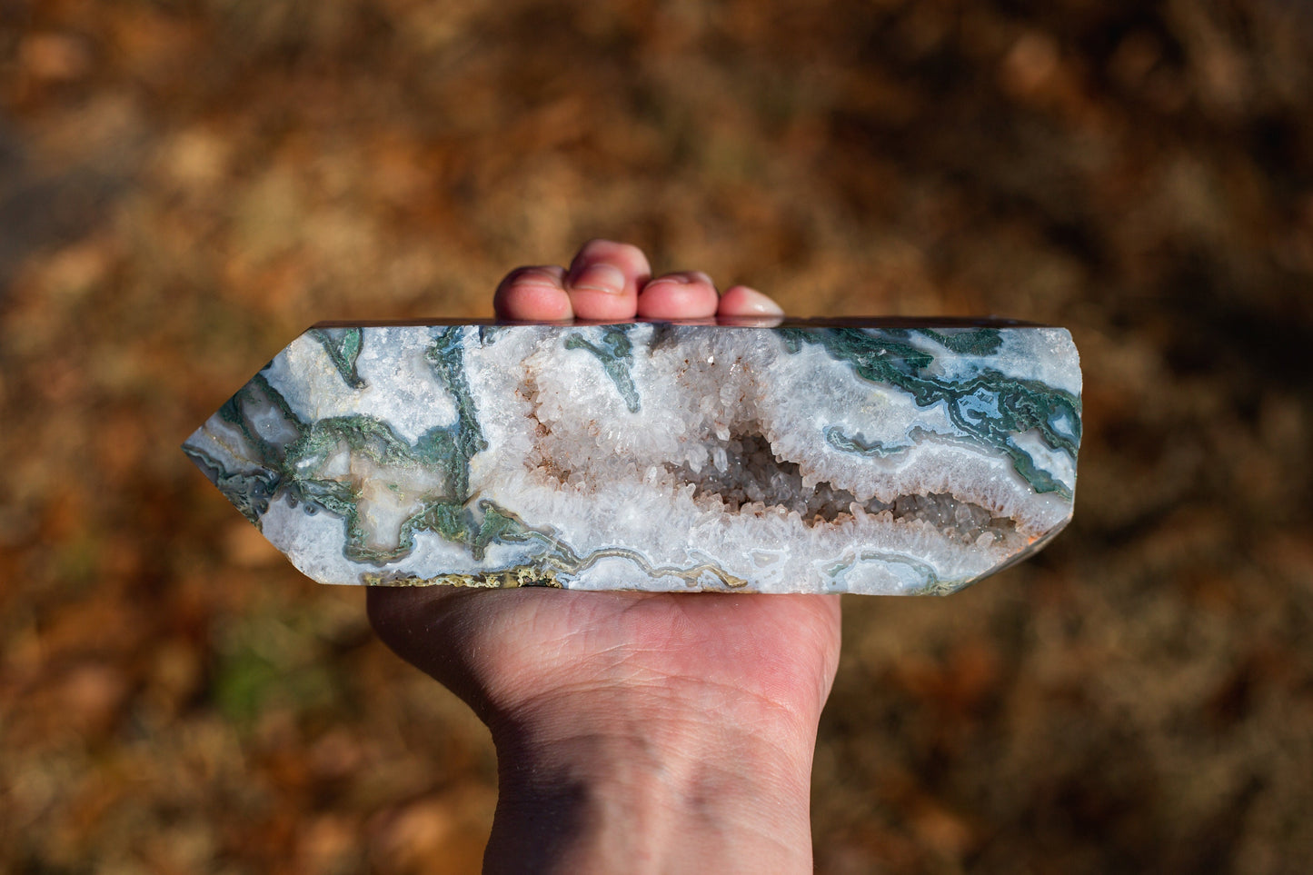 Large Druzy Moss Agate Tower | Polished Point