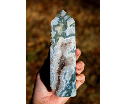 Large Druzy Moss Agate Tower | Polished Point