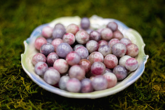 Unicorn Stone Mini Spheres | Lepidolite, Pink tourmaline, Smoke Quartz, Clear Quartz, Cleavelandite | Natural Stone