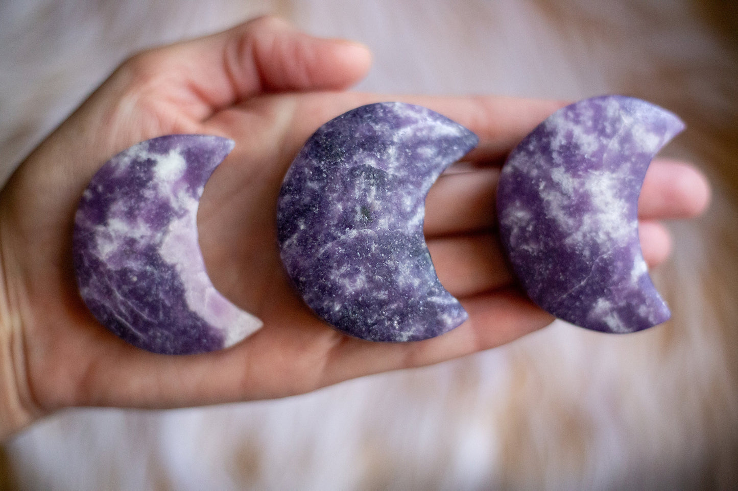 Lepidolite Moon Carving | Crescent Moon Crystal | Lepidolite Stone