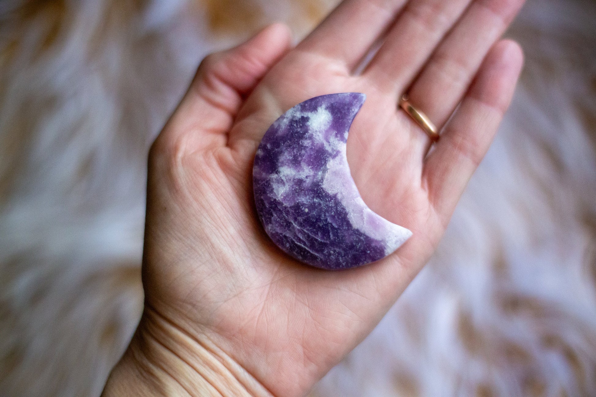 Lepidolite Moon Carving | Crescent Moon Crystal | Lepidolite Stone