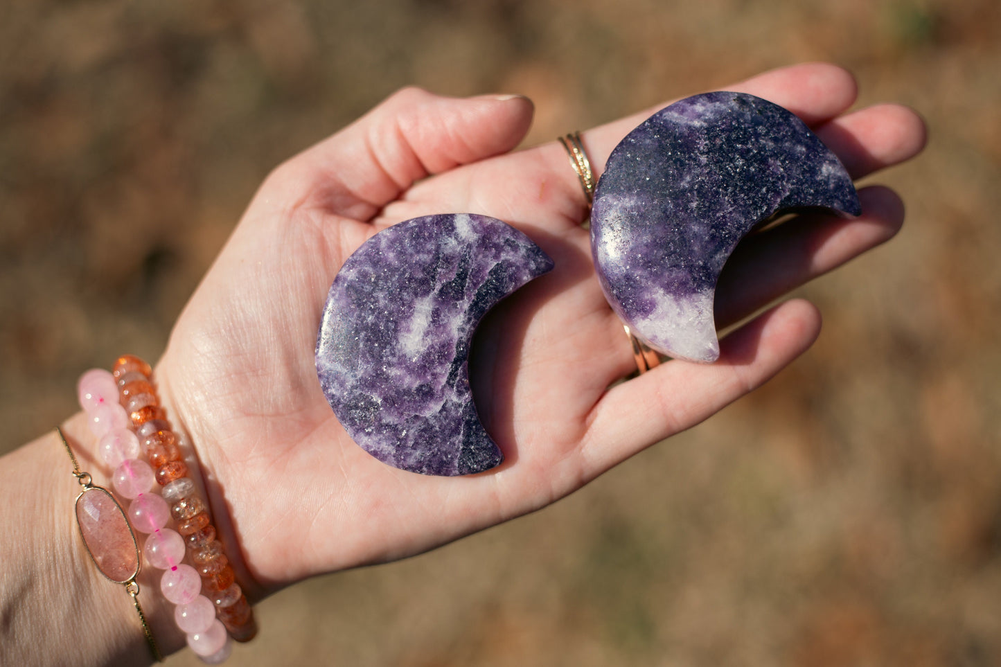 Lepidolite Moon Carving | Crescent Moon Crystal | Lepidolite Stone