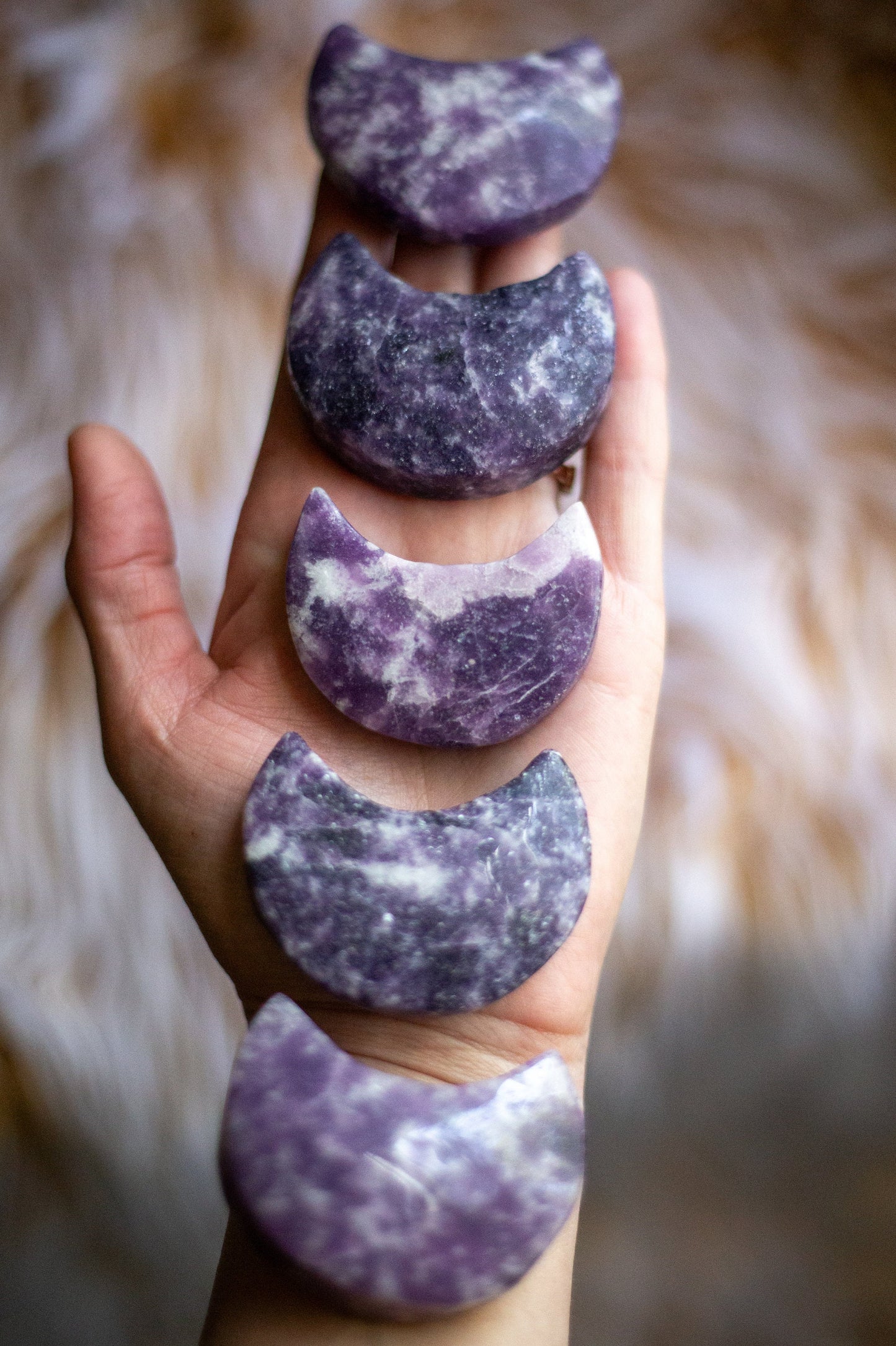 Lepidolite Moon Carving | Crescent Moon Crystal | Lepidolite Stone