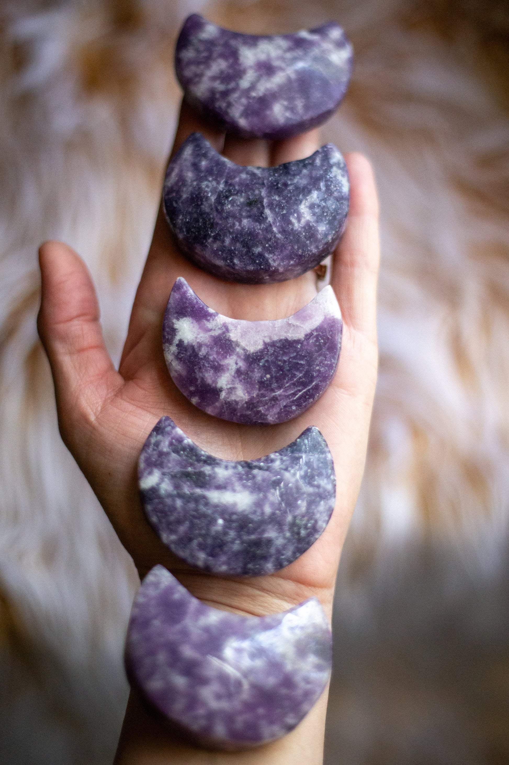 Lepidolite Moon Carving | Crescent Moon Crystal | Lepidolite Stone