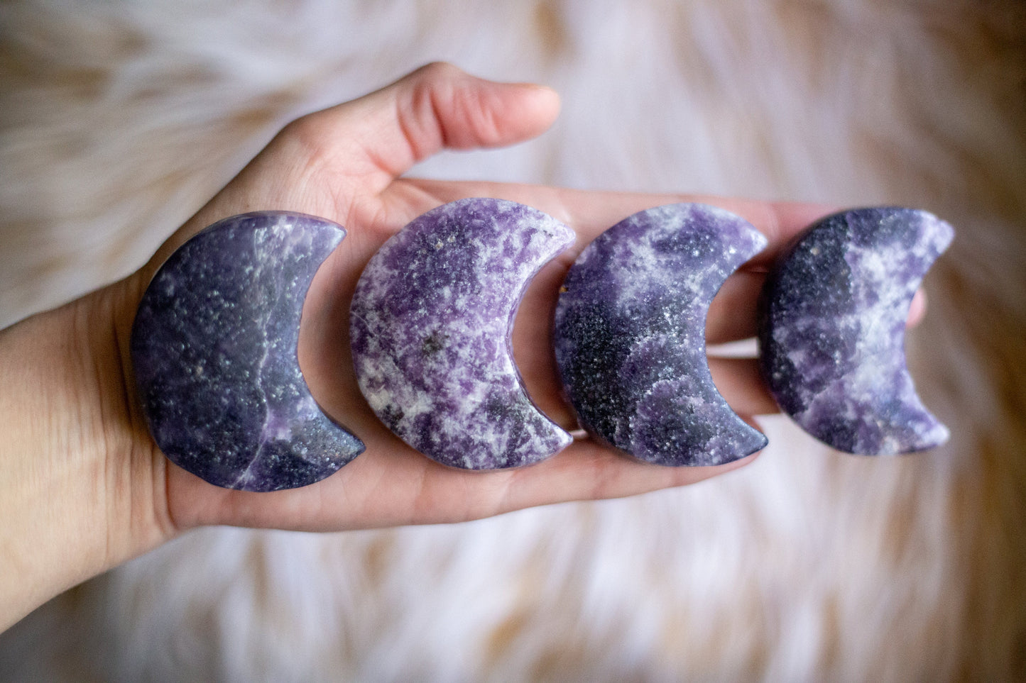 Lepidolite Moon Carving | Crescent Moon Crystal | Lepidolite Stone