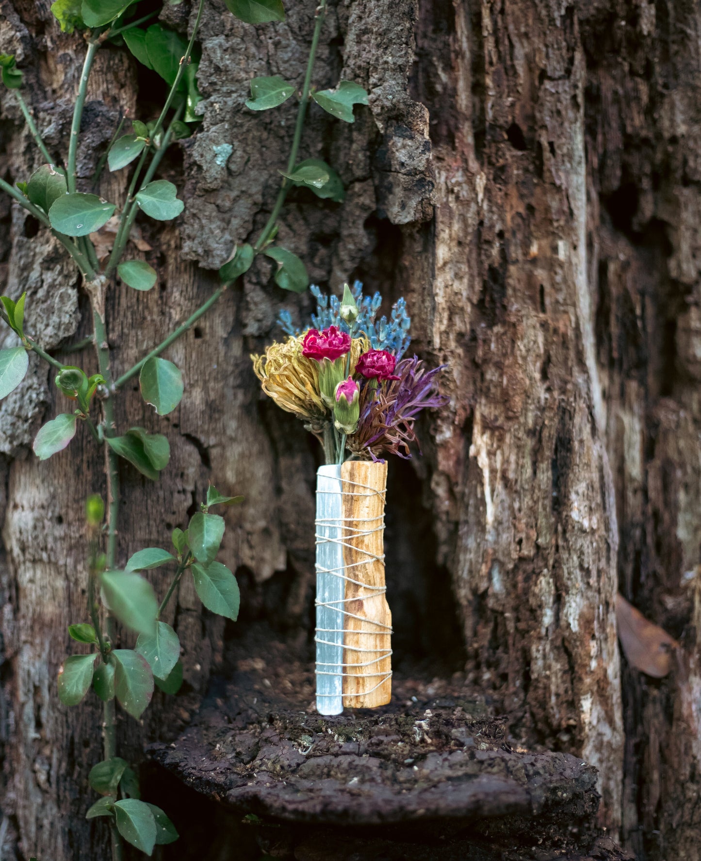 Selenite Floral Wand | Palo Santo, Lavender | Sacred Smoke Cleansing Wand | Botanical Burn Bundle | Dry Flowers | White Sage Alternative