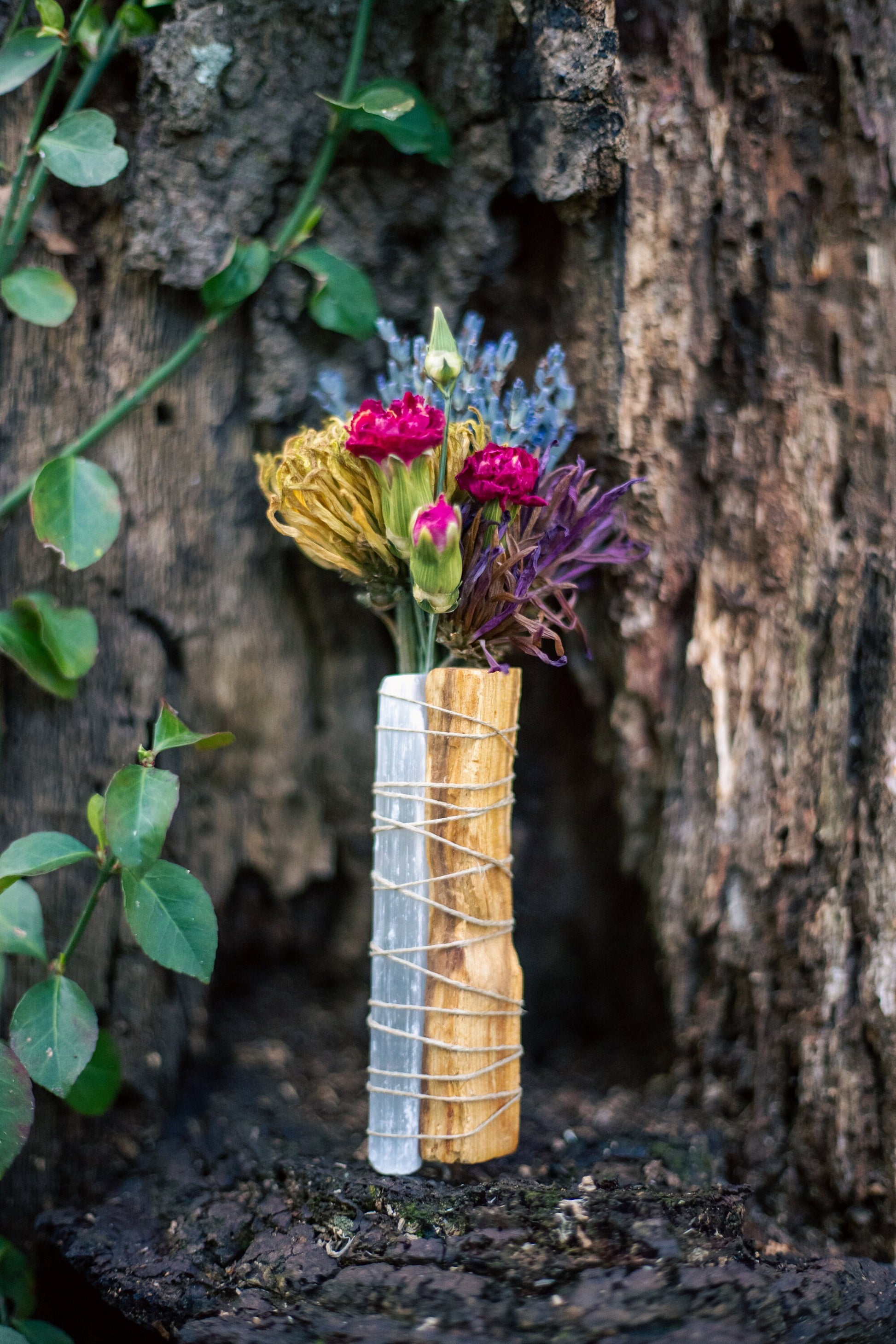 Selenite Floral Wand | Palo Santo, Lavender | Sacred Smoke Cleansing Wand | Botanical Burn Bundle | Dry Flowers | White Sage Alternative