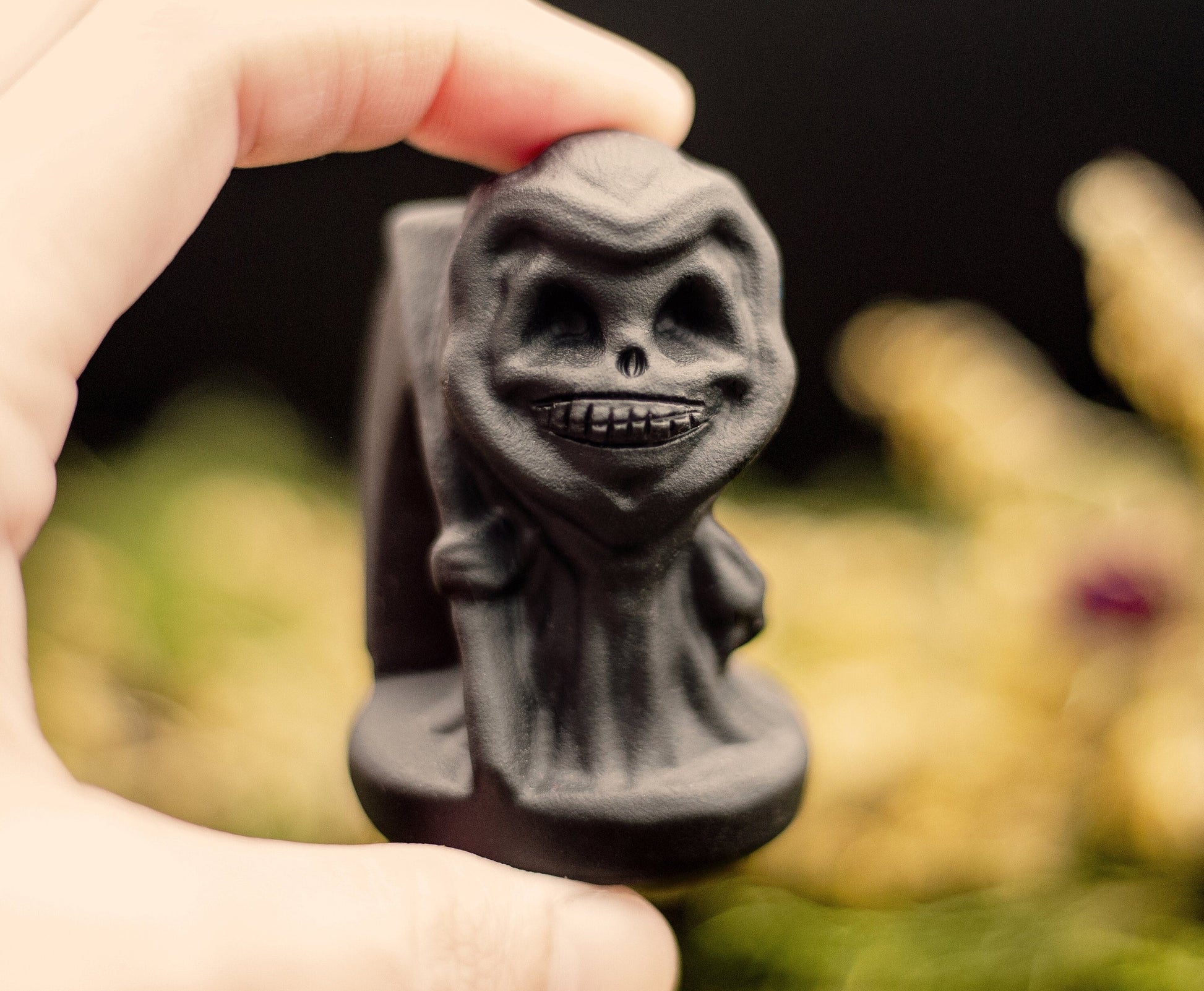 Black Obsidian Grim Reaper Carving | Figurine | Spooky Decor