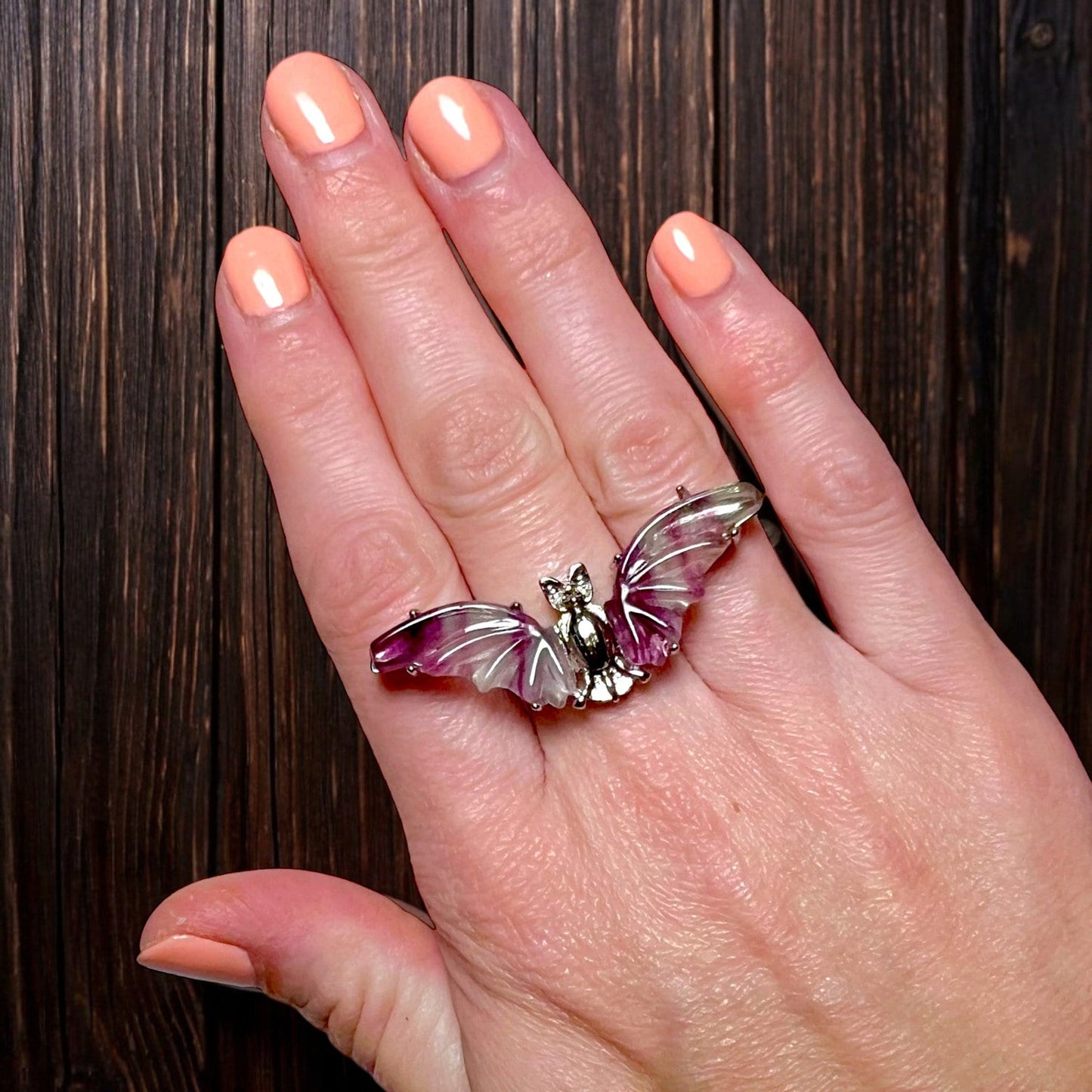 Purple Fluorite Bat Ring